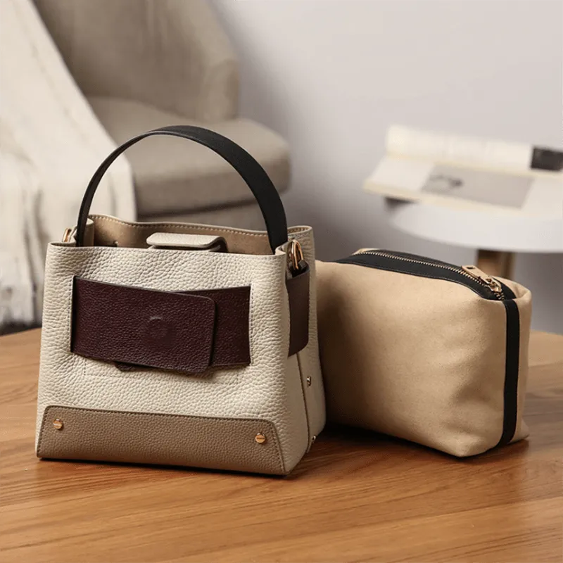 Wide Handle Natural Cowhide Leather Ladies Shoulder Bag
