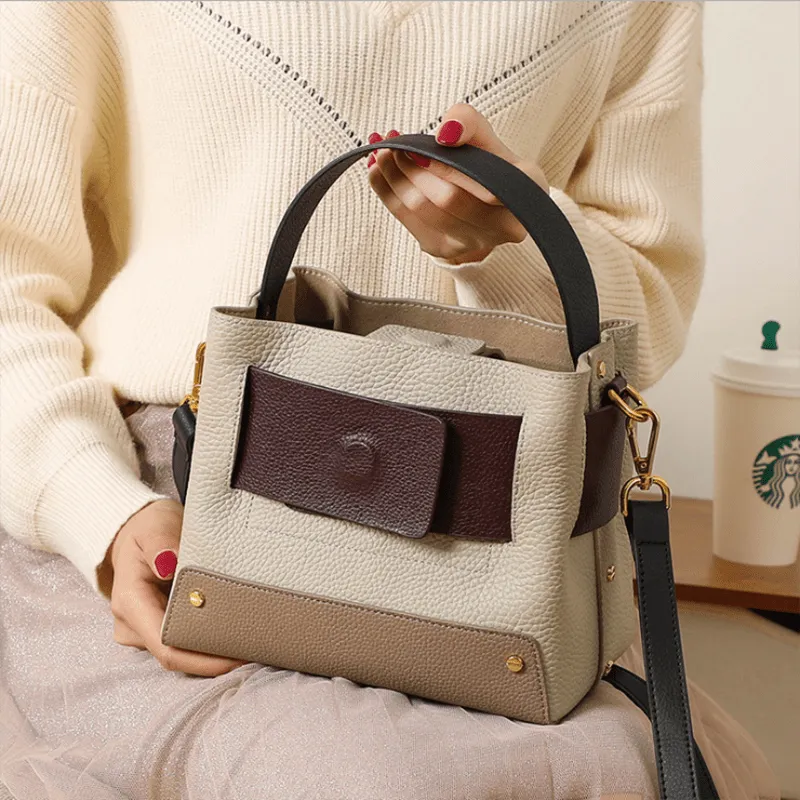 Wide Handle Natural Cowhide Leather Ladies Shoulder Bag