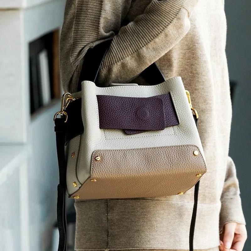 Wide Handle Natural Cowhide Leather Ladies Shoulder Bag