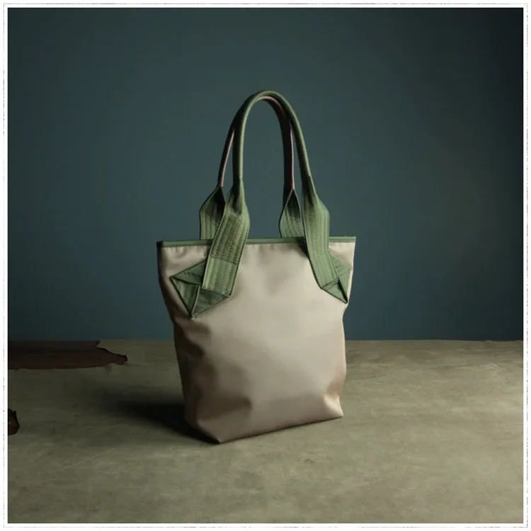 Womens Green Nylon Shoulder Tote Bags Best Green Nylon Tote Handbag Shopper Bags Purse for Ladies