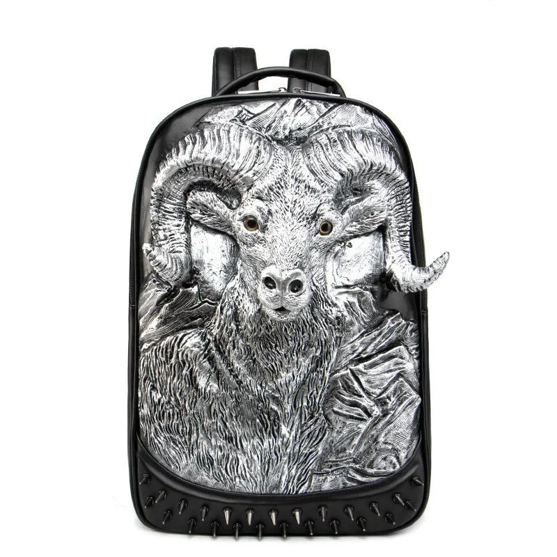 Woowooh 3D Embossed Goat Studded Punk Backpack