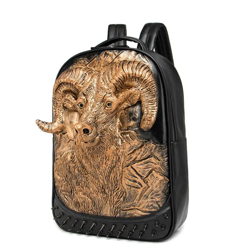 Woowooh 3D Embossed Goat Studded Punk Backpack