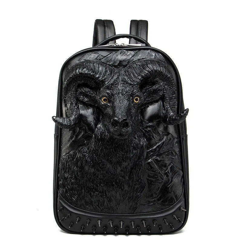 Woowooh 3D Embossed Goat Studded Punk Backpack