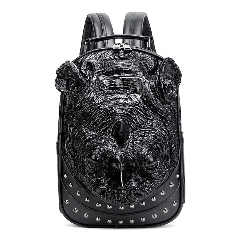 Woowooh 3D PU Leather Punk Embossed Rhino Backpack