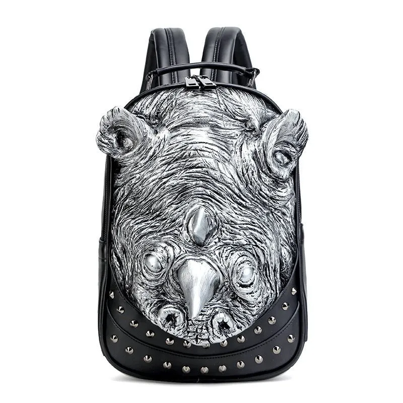 Woowooh 3D PU Leather Punk Embossed Rhino Backpack