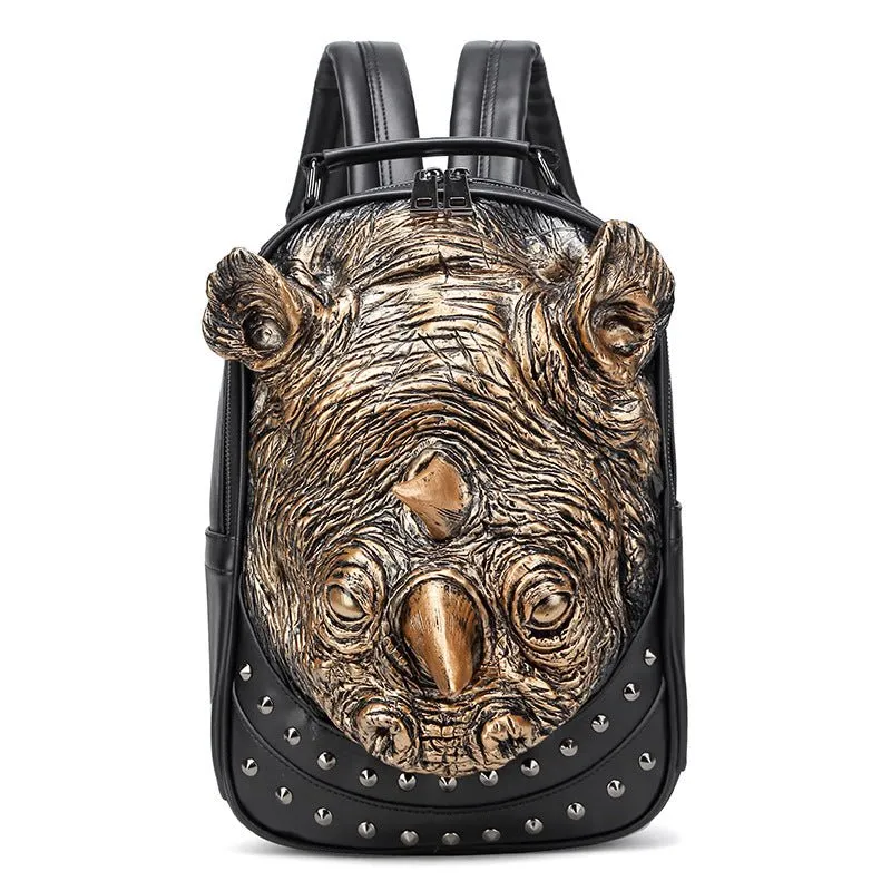 Woowooh 3D PU Leather Punk Embossed Rhino Backpack