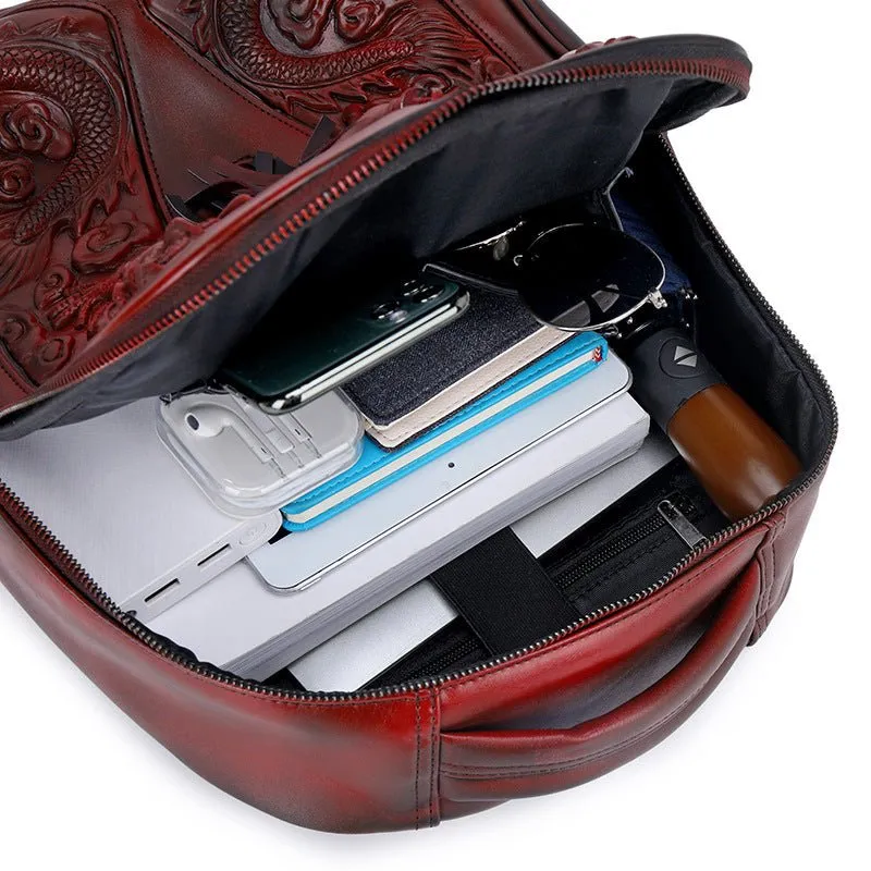 Woowooh Punk Style 3D Embossed Double Chinese Dragon Backpack