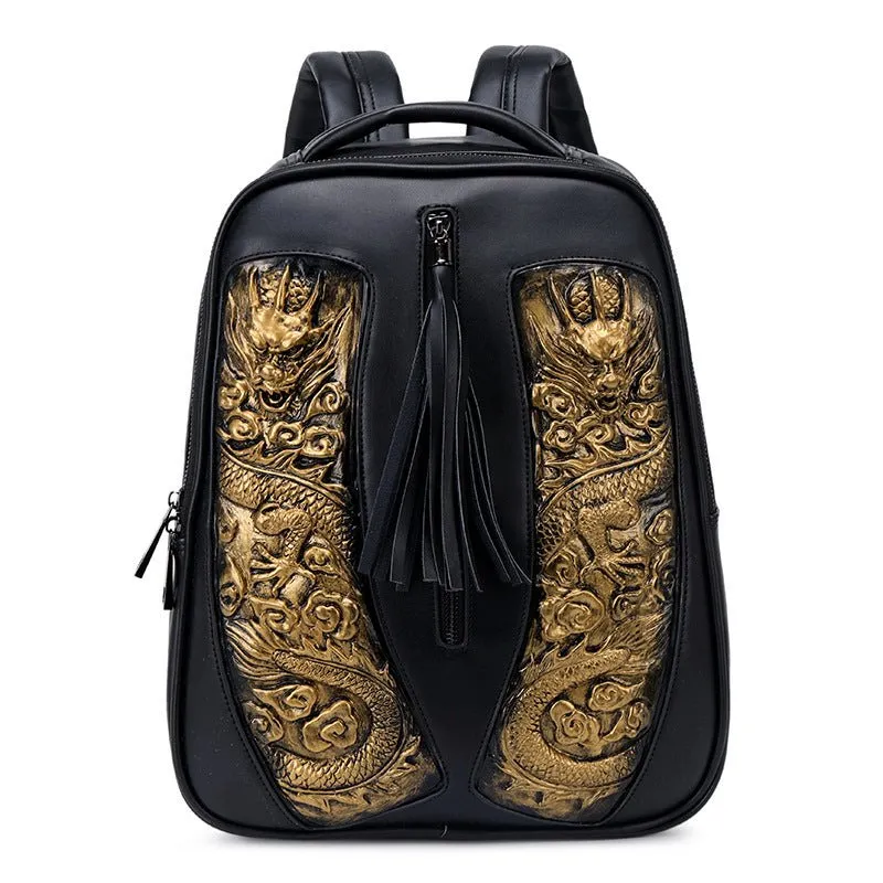 Woowooh Punk Style 3D Embossed Double Chinese Dragon Backpack