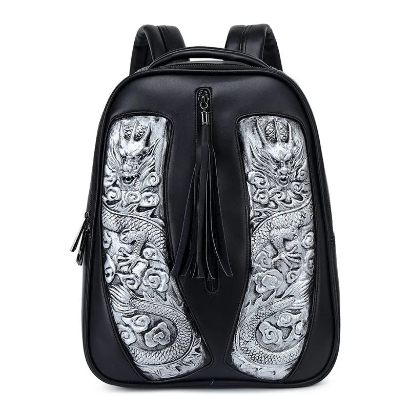 Woowooh Punk Style 3D Embossed Double Chinese Dragon Backpack