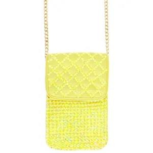 Yellow Quilted Rhinestone Cellphone Bag